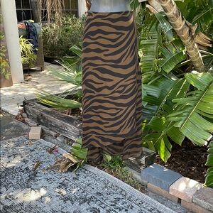 Bianca Nygard silk animal print zebra print asymmetric split midi skirt